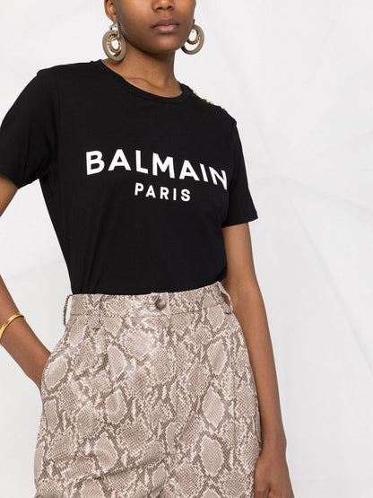 Balmain black cotton logo print T-shirt