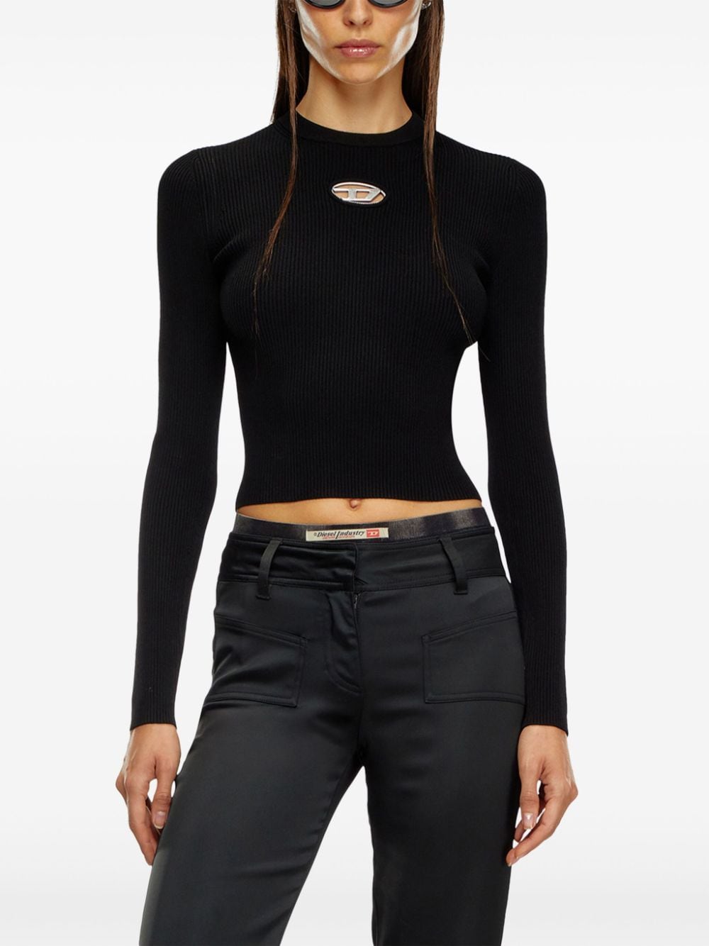 Diesel EcoVero Cropped Cut-Out Knit Top Black black