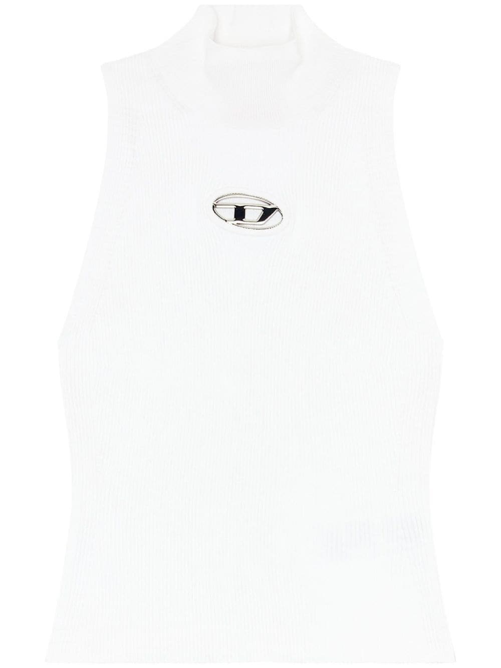 Diesel Ribbed-Knit Turtleneck Sleeveless Top White