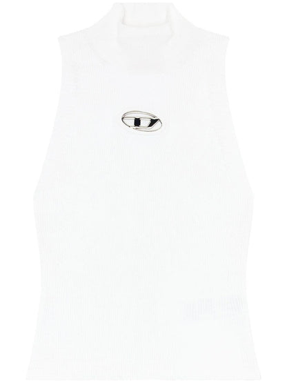 Diesel Ribbed-Knit Turtleneck Sleeveless Top White