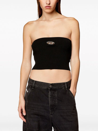 Diesel Ribbed Knit Strapless Cropped Top Black