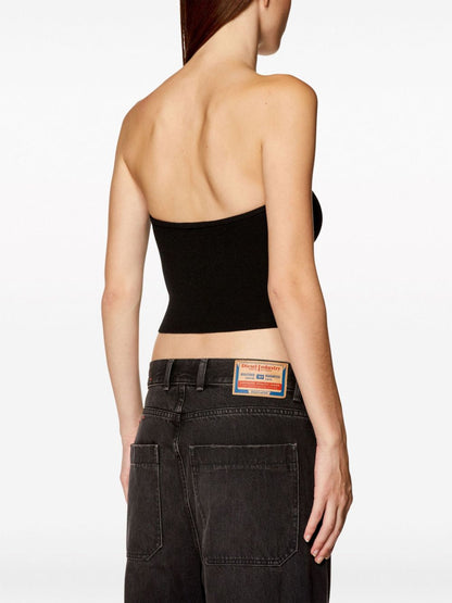 Diesel Ribbed Knit Strapless Cropped Top Black