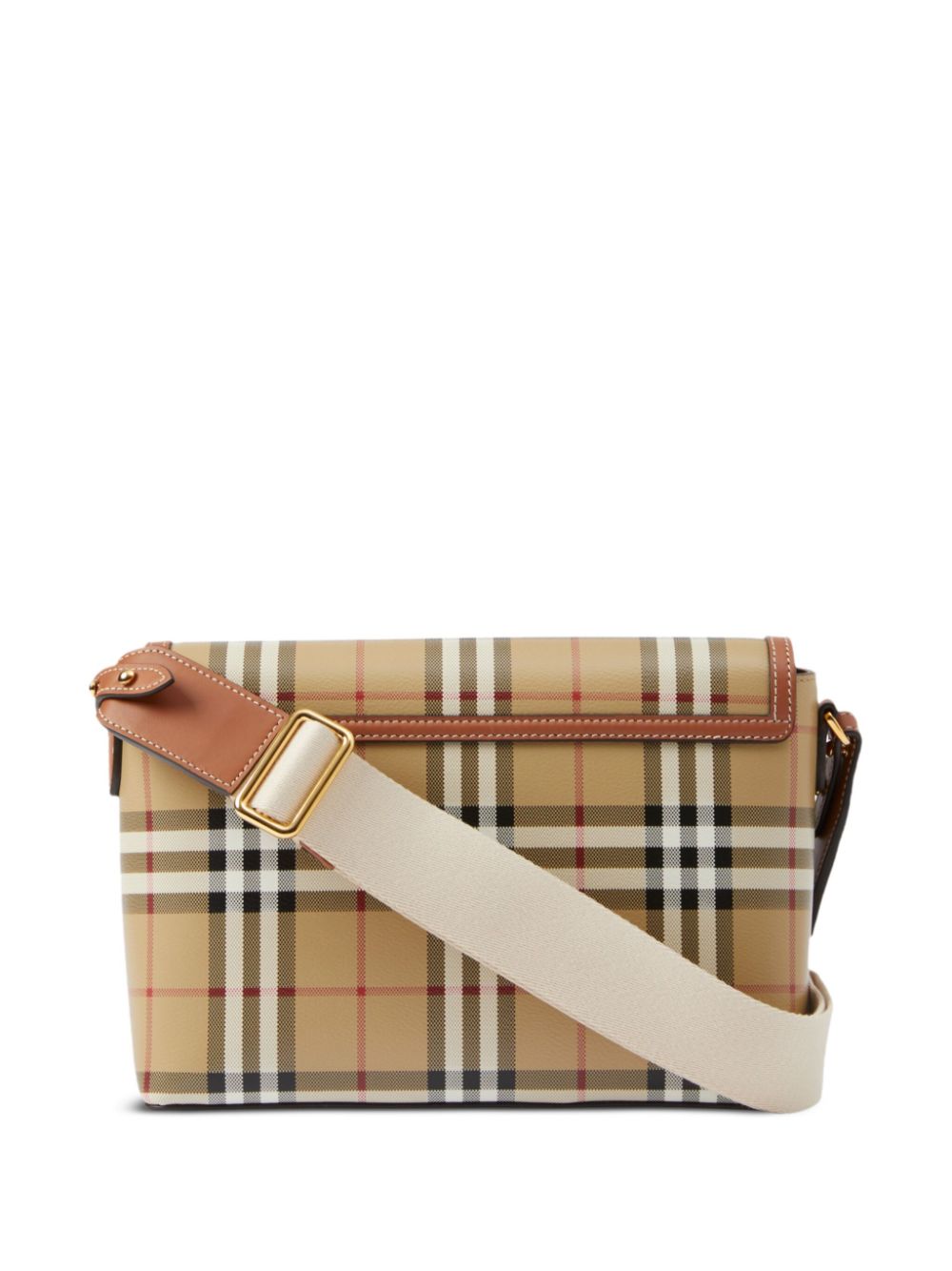 Burberry Note Check Crossbody Bag Leather Brown