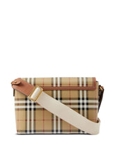 Burberry Note Check Crossbody Bag Leather Brown