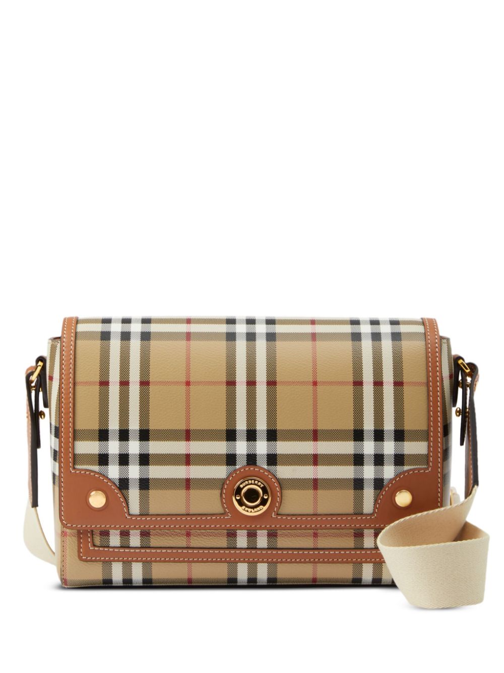 Burberry Note Check Crossbody Bag Leather Brown