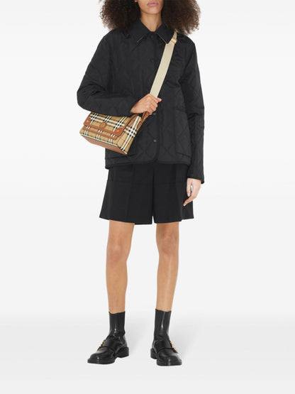 Burberry Note Check Crossbody Bag Leather Brown