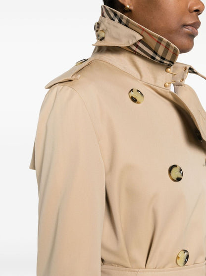 Burberry Short Kensington Heritage Cotton Trench Coat Beige