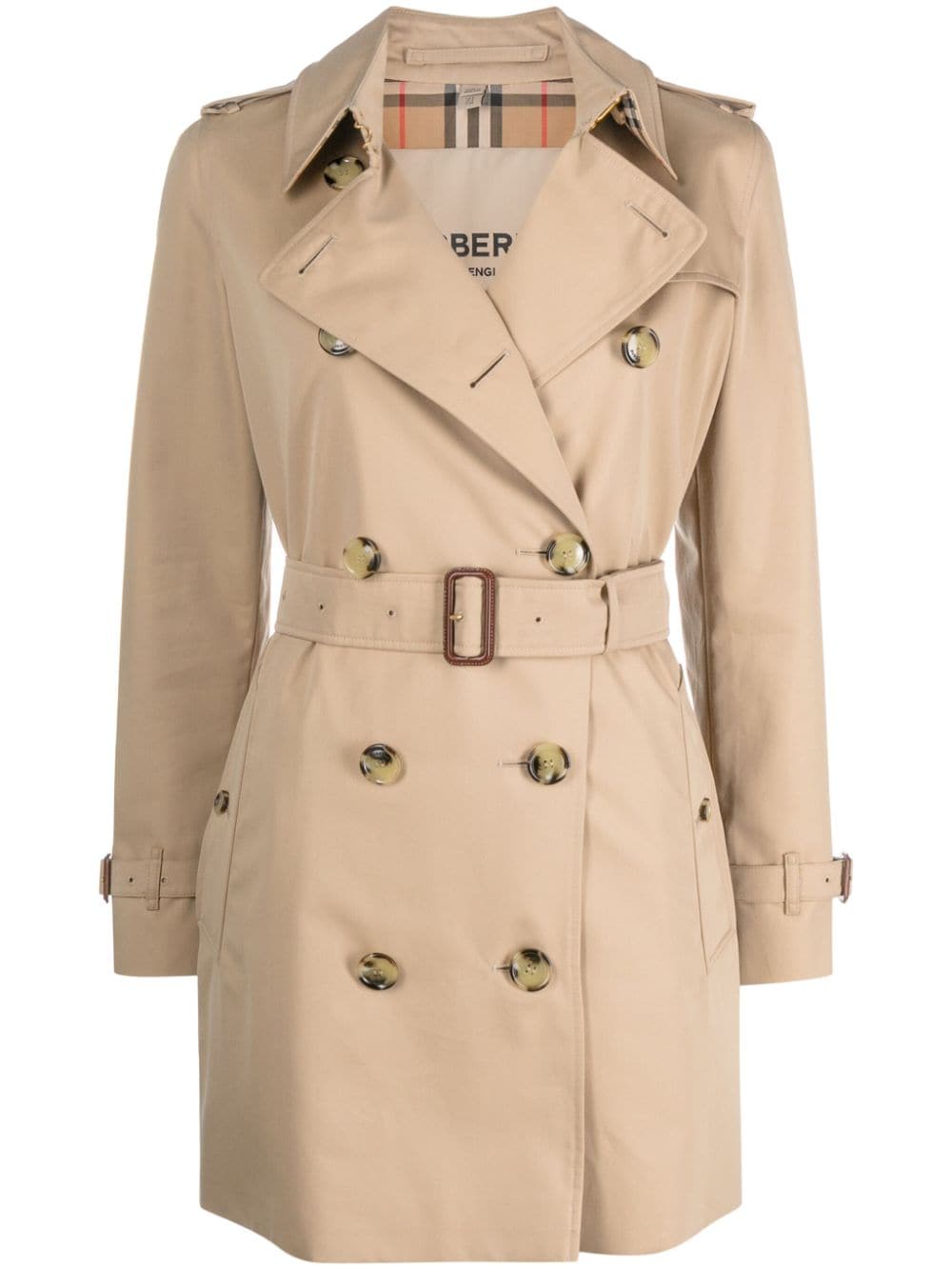 Burberry Short Kensington Heritage Cotton Trench Coat Beige