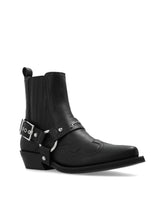 Ganni Western Embroidered Faux Leather Ankle Boots Black