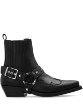 Ganni Western Embroidered Faux Leather Ankle Boots Black