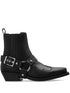 Ganni Western Embroidered Faux Leather Ankle Boots Black