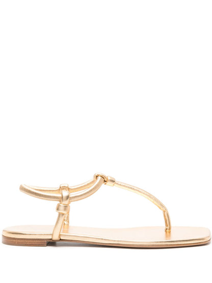 Gianvito Rossi Juno Gold Nappa Leather Thong Sandals Golden