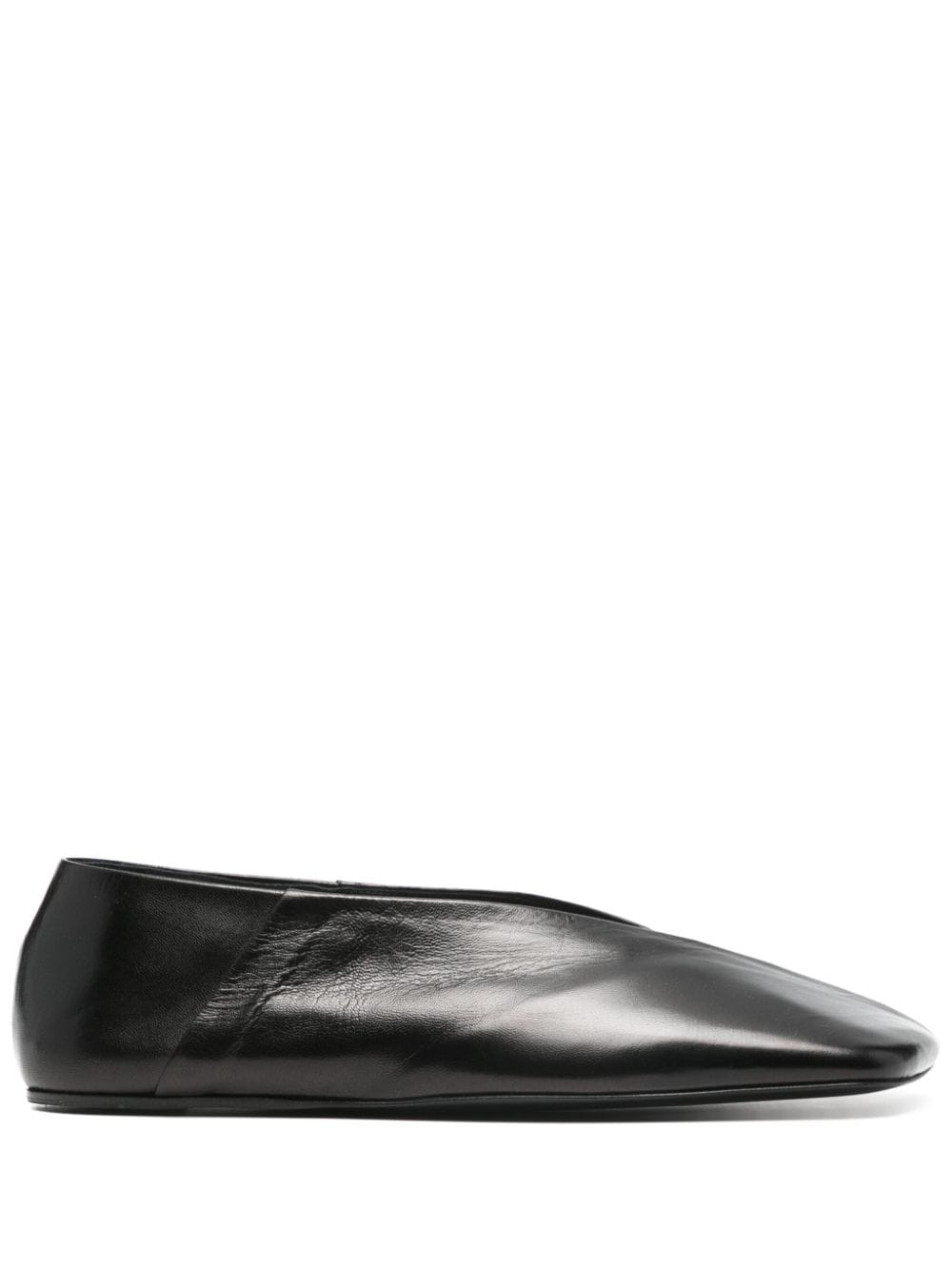 Jil Sander Square-Toe V-Cut Leather Ballet Flats Black