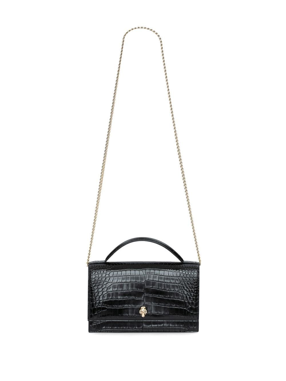 Alexander McQueen Skull Crocodile-Embossed Shoulder Bags Black