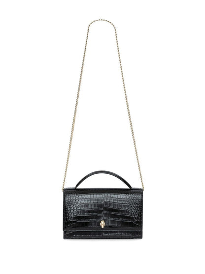 Alexander McQueen Skull Crocodile-Embossed Shoulder Bags Black