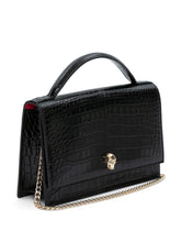 Alexander McQueen Skull Crocodile-Embossed Shoulder Bags Black