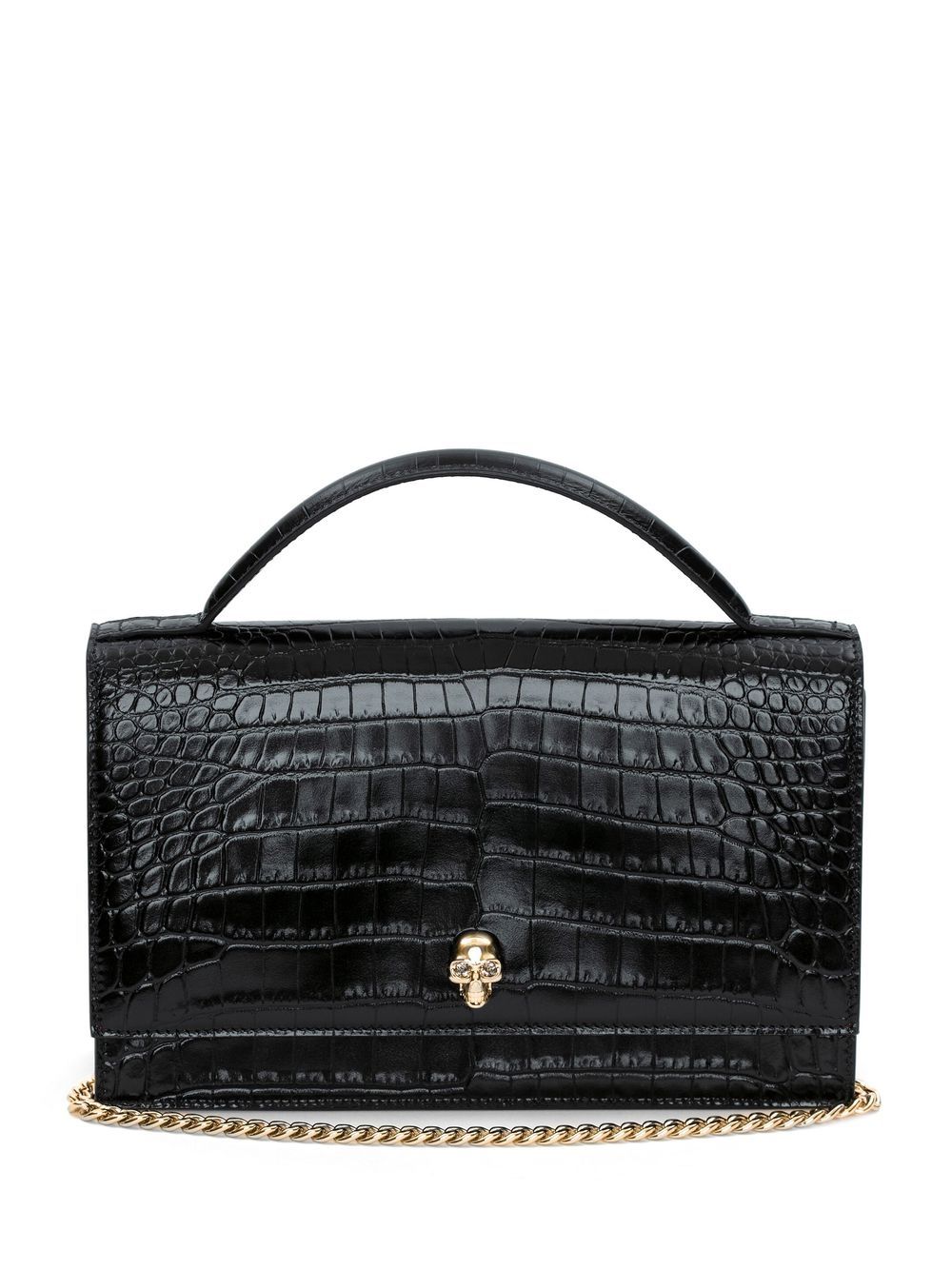 Alexander McQueen Skull Crocodile-Embossed Shoulder Bags Black