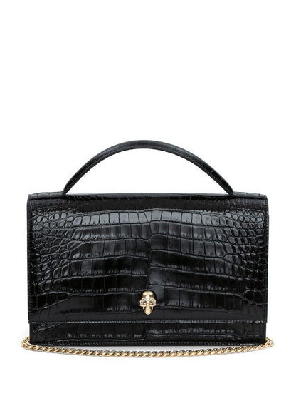 Alexander McQueen Skull Crocodile-Embossed Shoulder Bags Black