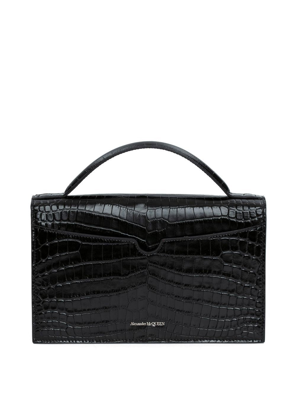 Alexander McQueen Skull Crocodile-Embossed Shoulder Bags Black