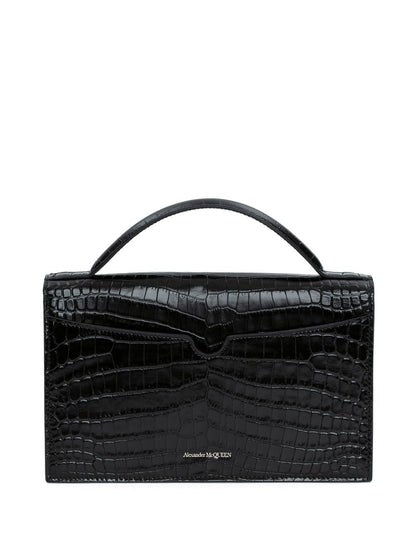 Alexander McQueen Skull Crocodile-Embossed Shoulder Bags Black