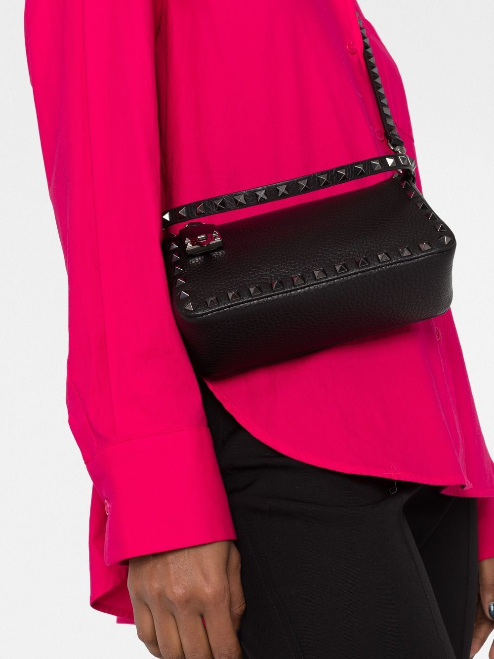 Valentino Garavani Rockstud Small Black Leather Shoulder Bag Black