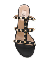 Valentino Garavani Rockstud Leather Mules Black Sandals with Block Heel Black