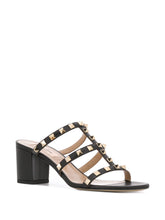 Valentino Garavani Rockstud Leather Mules Black Sandals with Block Heel Black