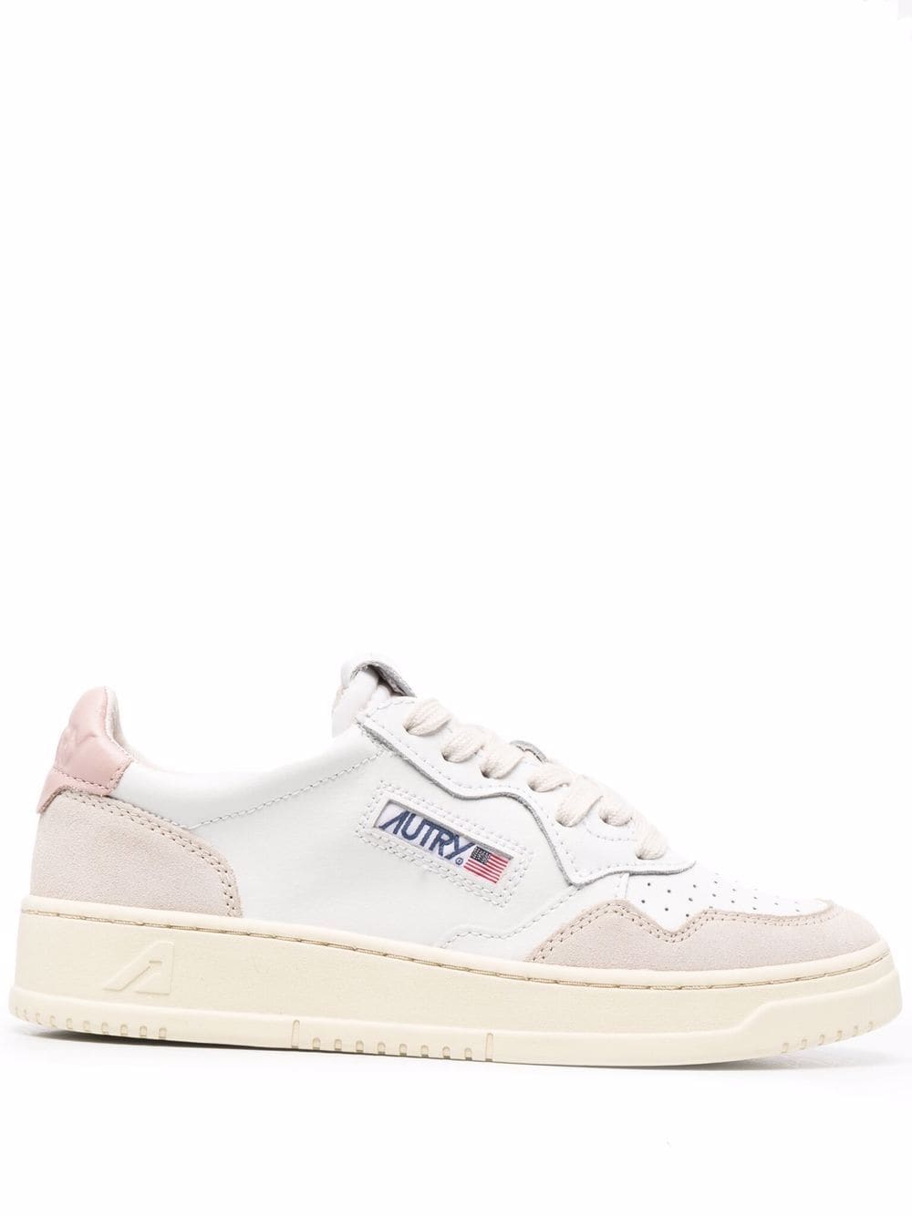 Autry Medalist Low White Matte Leather and Suede Sneakers Powder