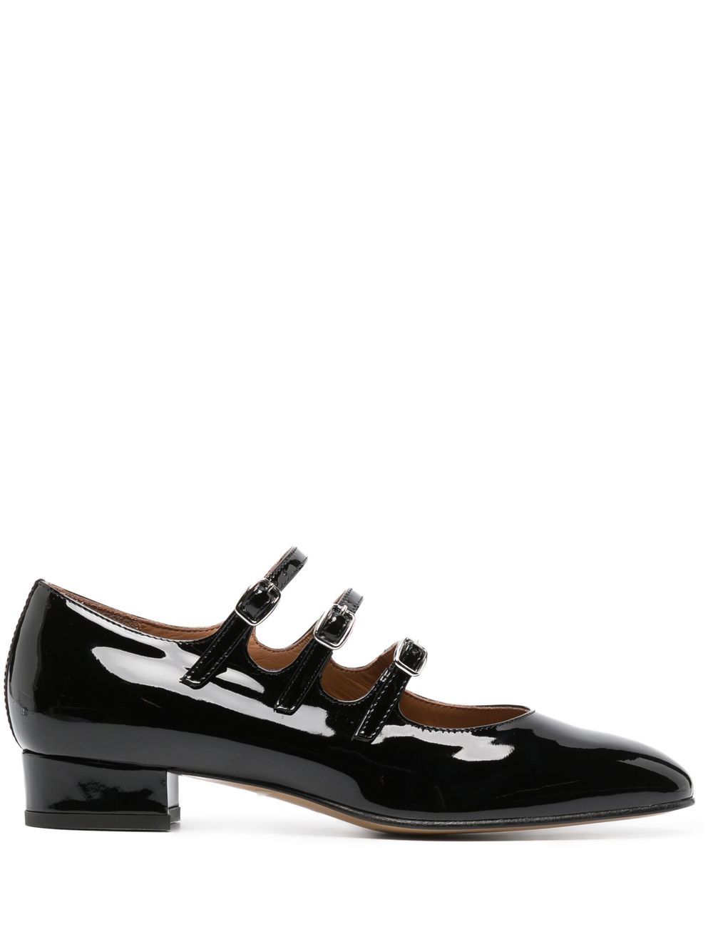 Carel Paris Patent Calfskin Mary Jane Flats with Triple Straps Black