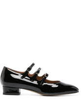 Carel Paris Patent Calfskin Mary Jane Flats with Triple Straps Black