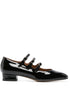 Carel Paris Patent Calfskin Mary Jane Flats with Triple Straps Black