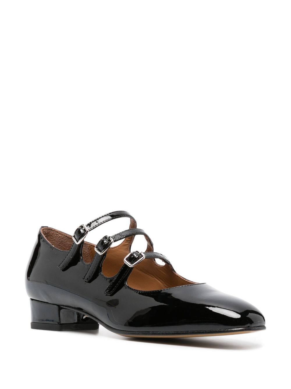 Carel Paris Patent Calfskin Mary Jane Flats with Triple Straps Black