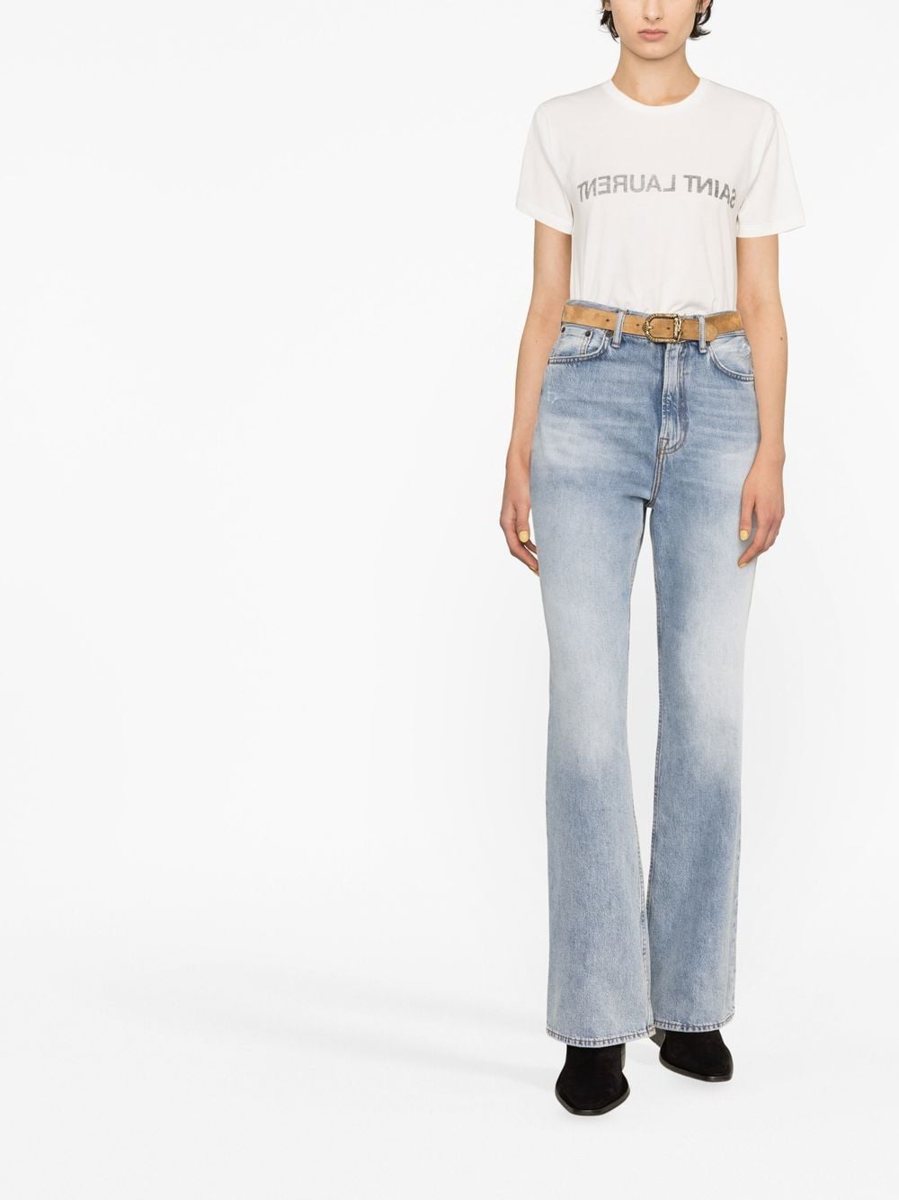 Saint Laurent Reverse Logo-Print Cotton T-Shirt White