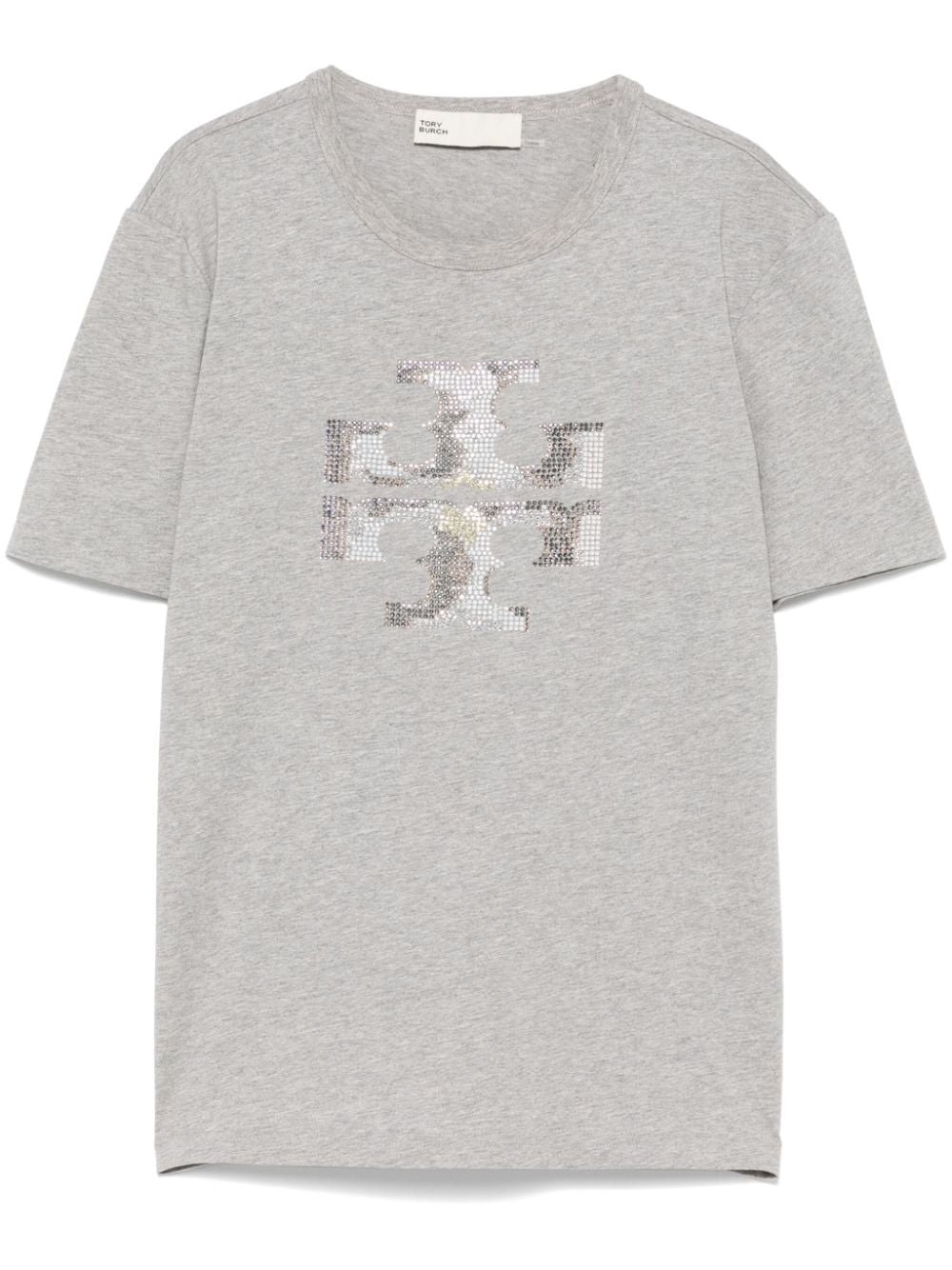 Tory Burch Logo Cotton Crew Neck T-Shirt Grey