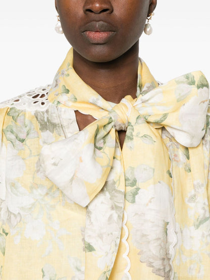 Zimmermann Acacia Linen Floral Mini Dress Yellow