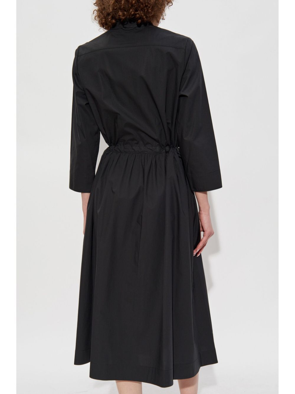 Tory Burch Belted Cotton Shirt Dress with Stand-Up Collar Black