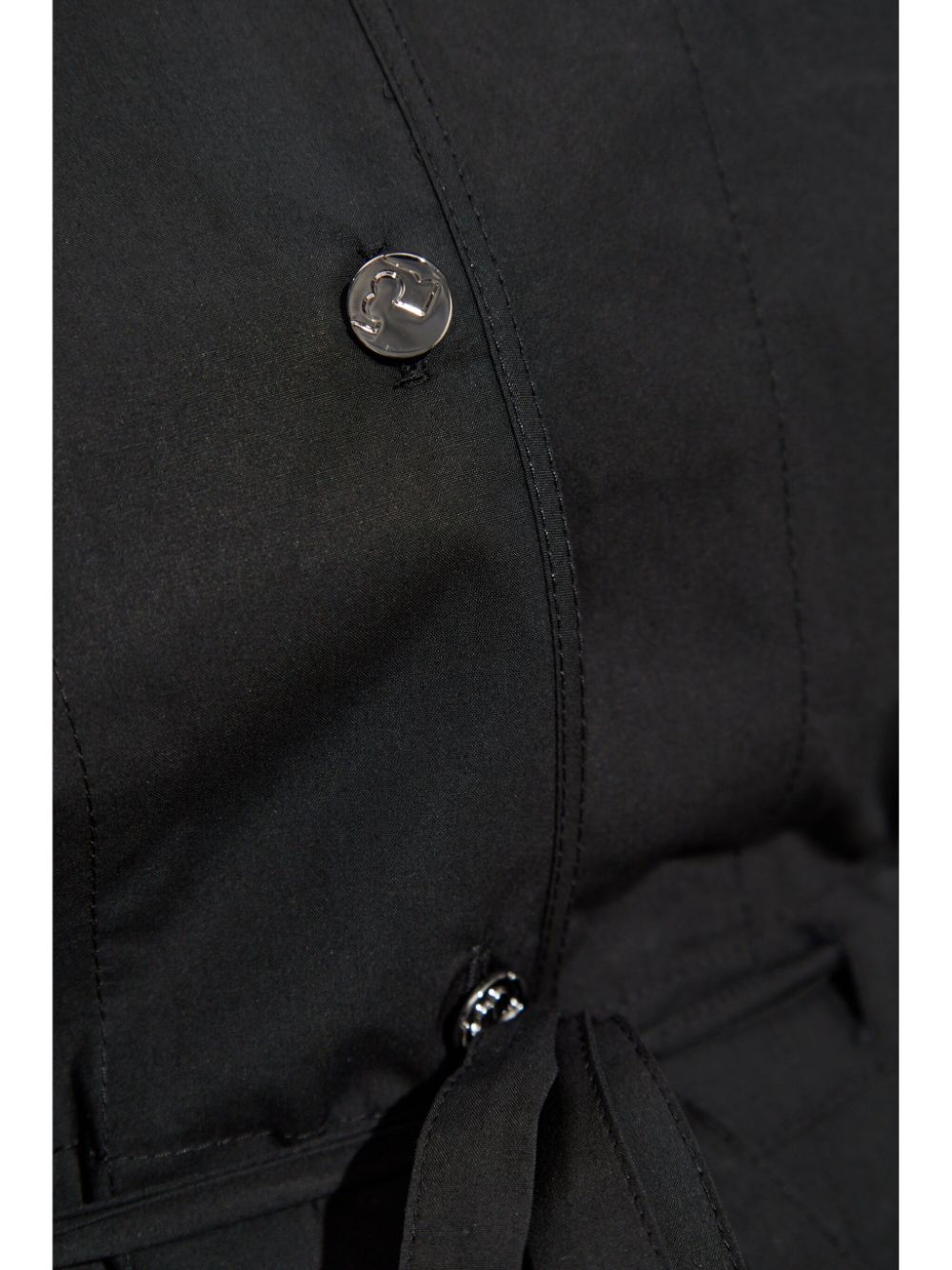 Tory Burch Belted Cotton Shirt Dress with Stand-Up Collar Black