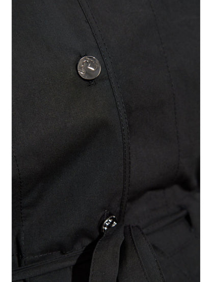 Tory Burch Belted Cotton Shirt Dress with Stand-Up Collar Black