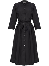 Tory Burch Belted Cotton Shirt Dress with Stand-Up Collar Black