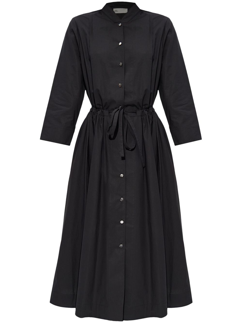 Tory Burch Belted Cotton Shirt Dress with Stand-Up Collar Black