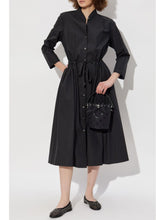 Tory Burch Belted Cotton Shirt Dress with Stand-Up Collar Black