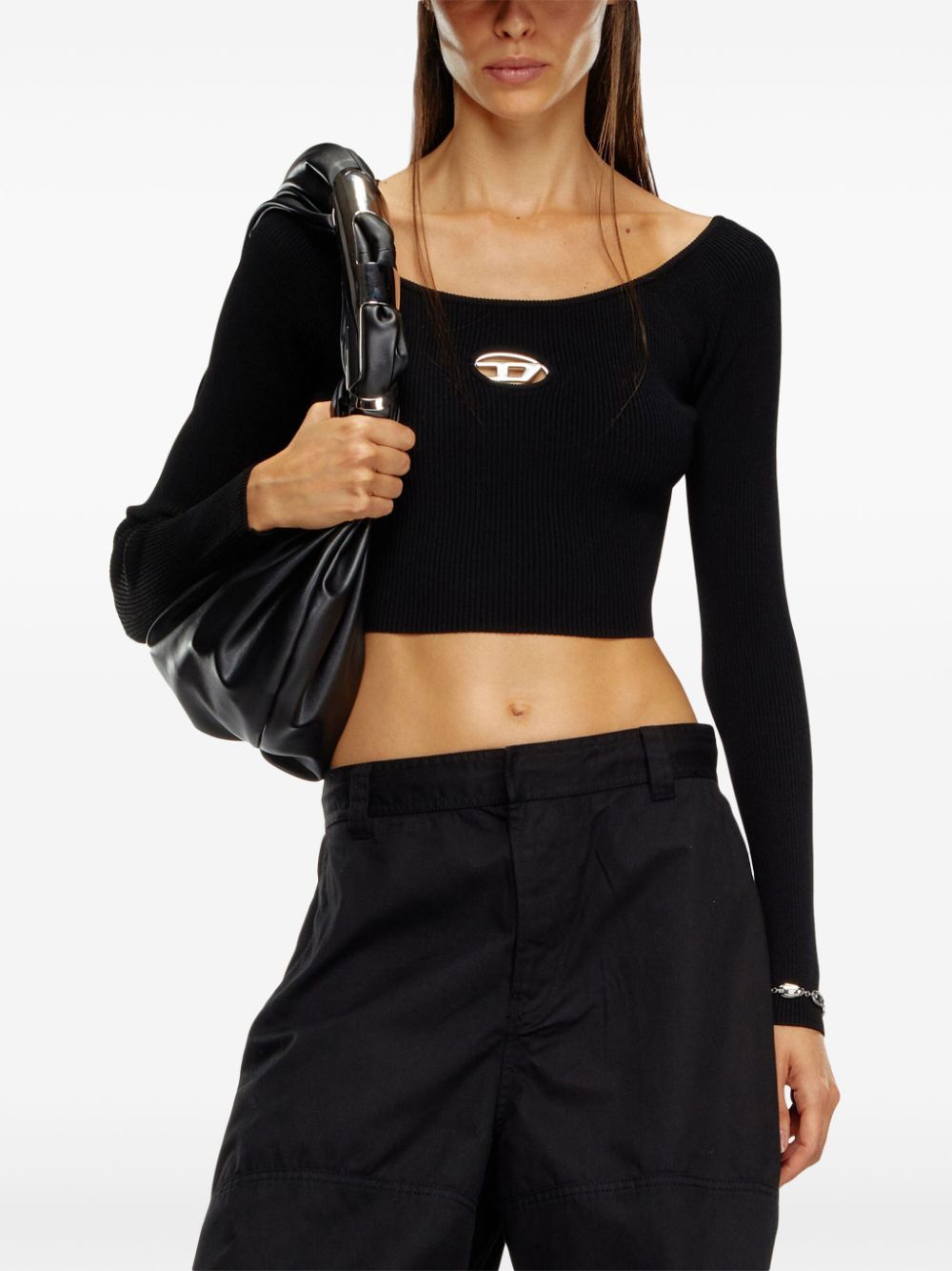 Diesel Cut-Out FSC Viscose Top with Silver Logo Black