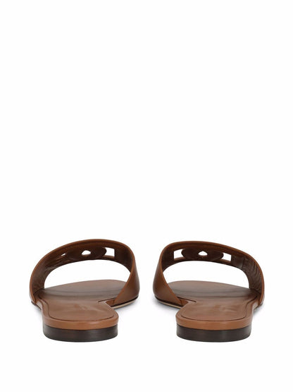 Dolce &amp; Gabbana DG Logo leather slides Brown