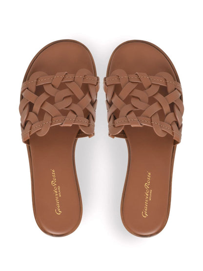 Gianvito Rossi Leather Sandals with Stacked Heel in Brown Leather Brown