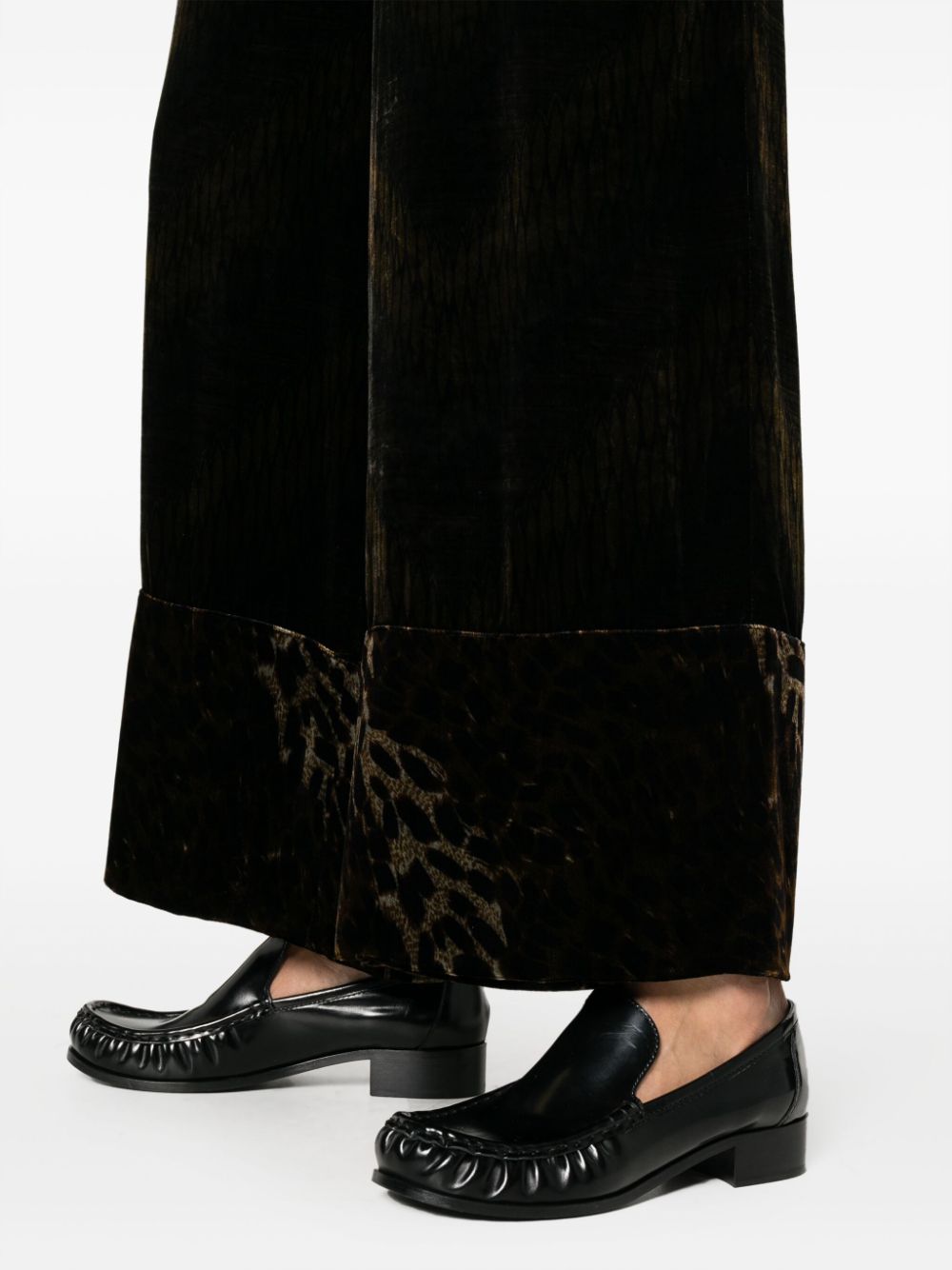 Pierre Louis Mascia Velvet Leopard-Print Wide-Leg Trousers Brown
