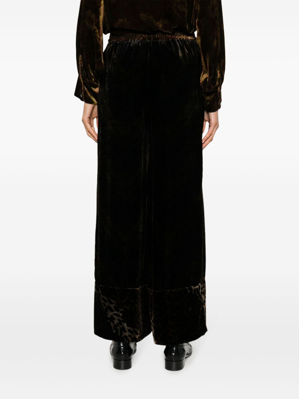Pierre Louis Mascia Velvet Leopard-Print Wide-Leg Trousers Brown