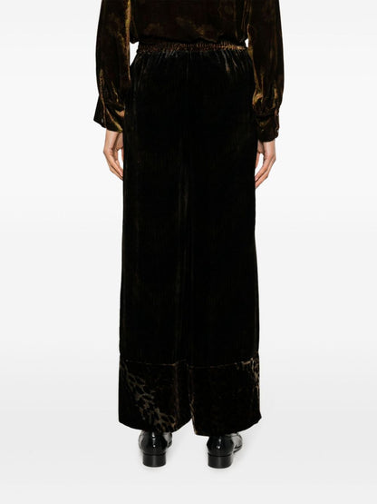 Pierre Louis Mascia Velvet Leopard-Print Wide-Leg Trousers Brown