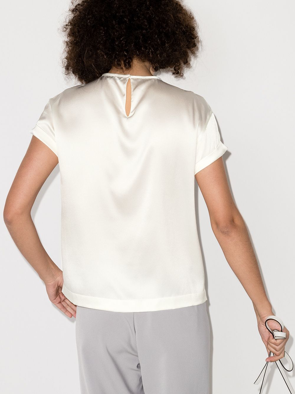 Brunello Cucinelli Silk Crew Neck Top White