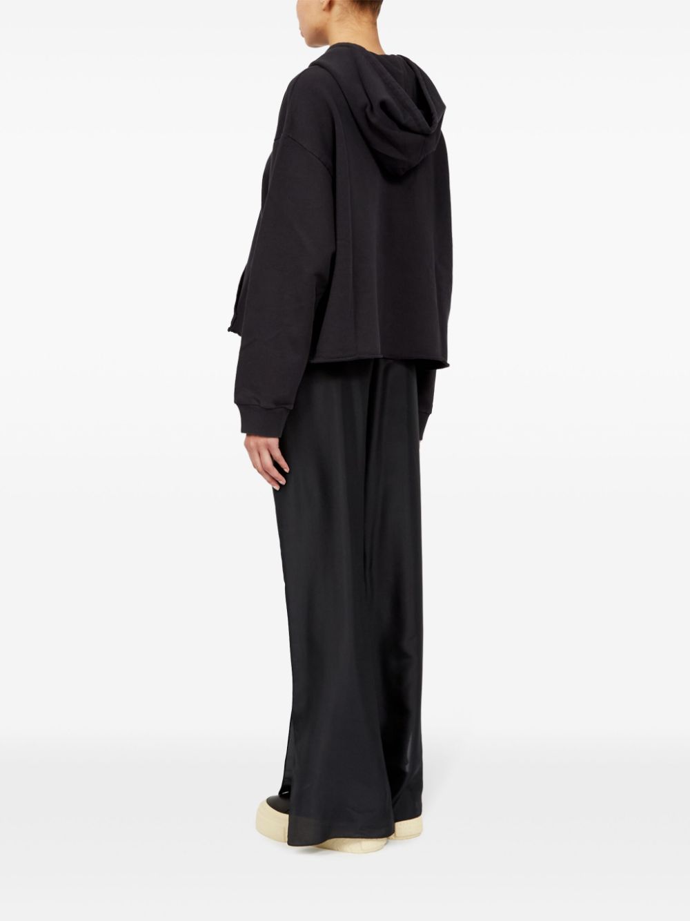 MM6 Maison Margiela Cotton Drawstring Hoodie with Raw-Cut Hem in Black Black