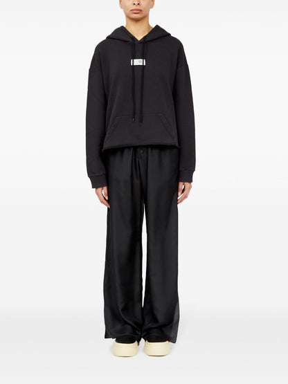 MM6 Maison Margiela Cotton Drawstring Hoodie with Raw-Cut Hem in Black Black